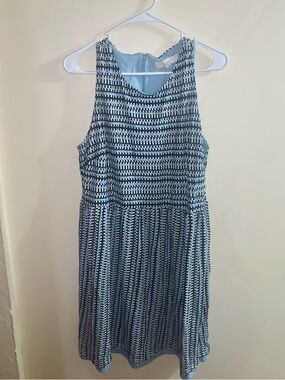 LOFT Light Blue and Navy Sleeveless Fit-and-Flare Dress